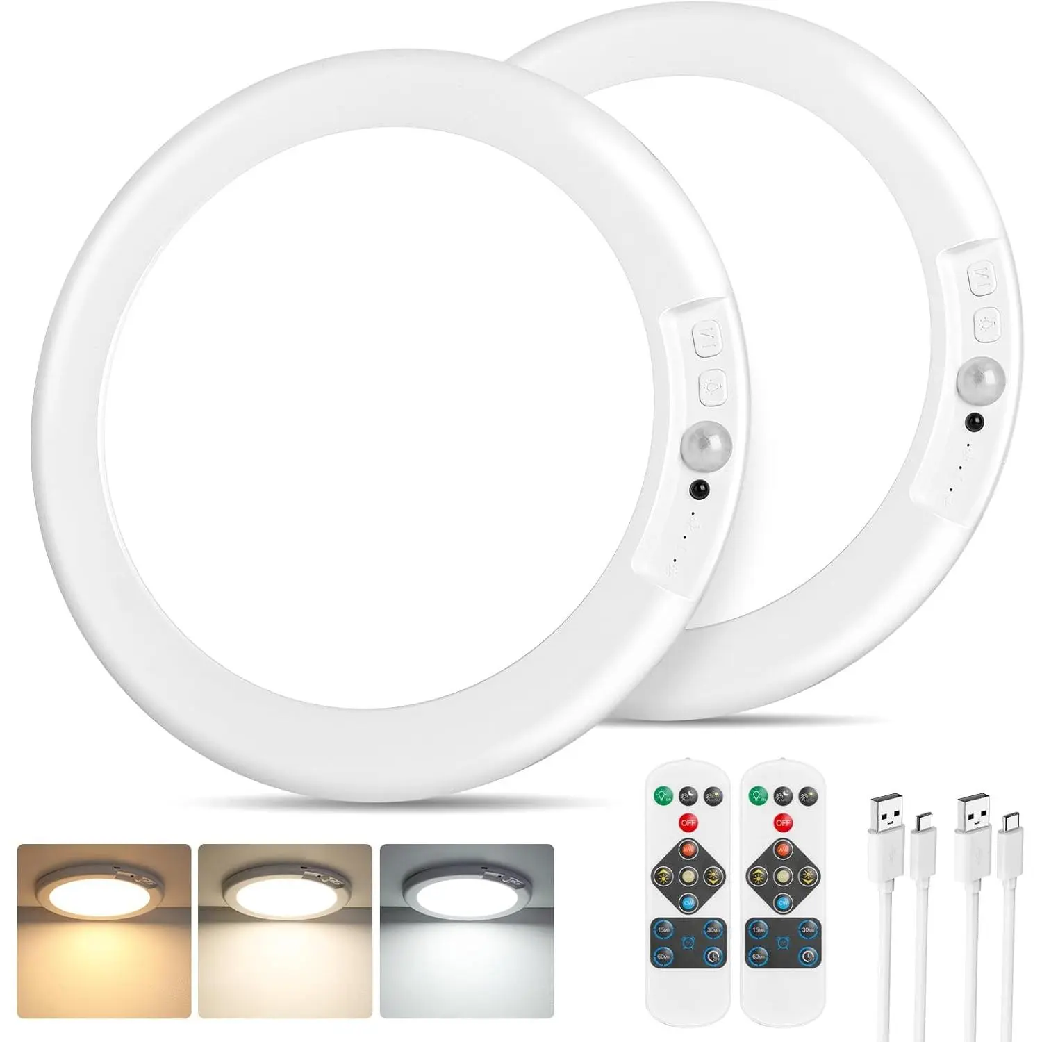 Rechargeable Motion Sensor Ceiling Light with Remote, Battery Operated Wireless LED Overhead Light, Dimmable 3 Color Temperatures, No Wiring Renter Friendly Indoor Lighting for Closet, Shower, Pantry, Hallway, Easy to Install tiktokshopbacktoschool