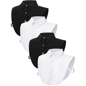 4pcs Detachable White Shirt Dickey Collar | Classic Button-On Collar Extender for Women Men, Formal Office Blouse Accessory, Adjustable Fake Collar