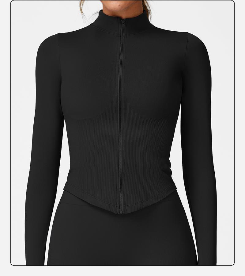 MFVIM Women's Short-Sleeved Sports Jacket with Zipper Hood, Running Sports Jacket, Slim-Fit Long-Sleeved Yoga Top Quick Dry Breathable Fabric Athletic Techwear Athleisure Style