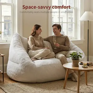 Relefree 70.9" Modern Loveseat Sofa Oversized Bean Bag Chairs for Adults Plush Boneless Couch Cream White Space-Saving Comfortable Design with Exclusive Filling Formula & Premium Faux Fur Fabric