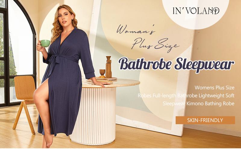 Womens Plus Size Kimono Robes Long Knit Bathrobe V Neck Ladies Loungewear Lightweight Soft Sleepwear 1X-5X Comfort Womenswear Adjustable Anniversary Underwear Elegant  Fit Gowns Pockets Strap#US 2025 Deals for You Days