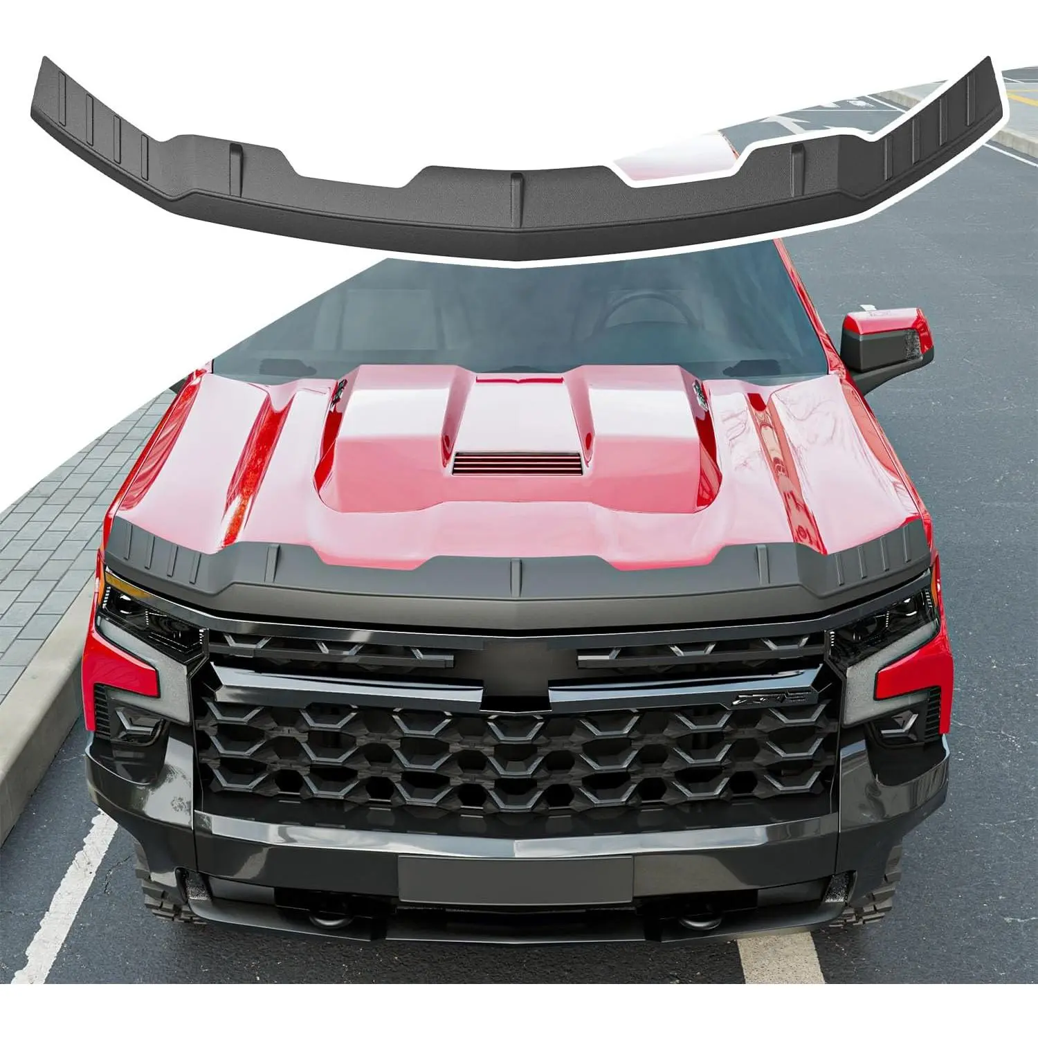Automotive Hood Deflector, Scratch-Proof TPE Shield for 2019-2024 Chevy Silverado 1500 Trail Boss - Blocks Hood Heat, Easy Install Gloss Black Front Lip Spoiler Replacement Car Exterior Accessory