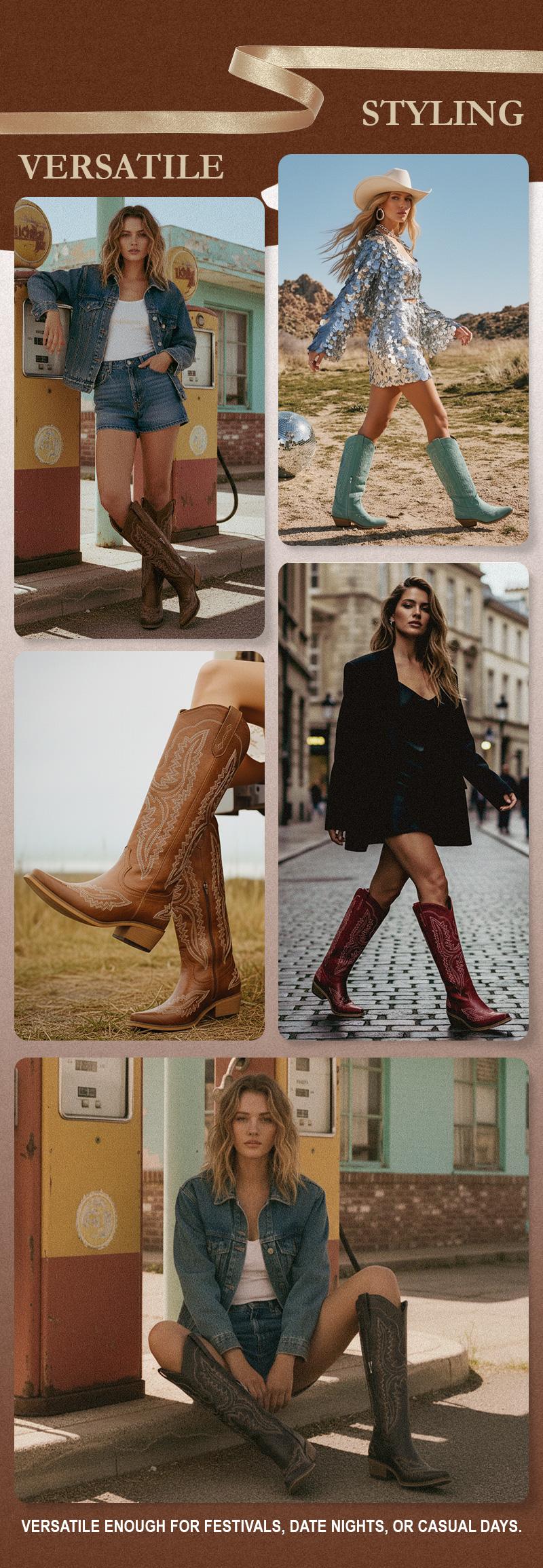 UTIFU Bold Embroidered Cowgirl Boots for Women with Western Charm Knee-High Durable Heel in Grey Brown Red & Turquoise UTIFU Bold Embroidered Cowgirl Boots for Women with Western Charm Knee-High Durable Heel in Grey Brown Red & Turquoise