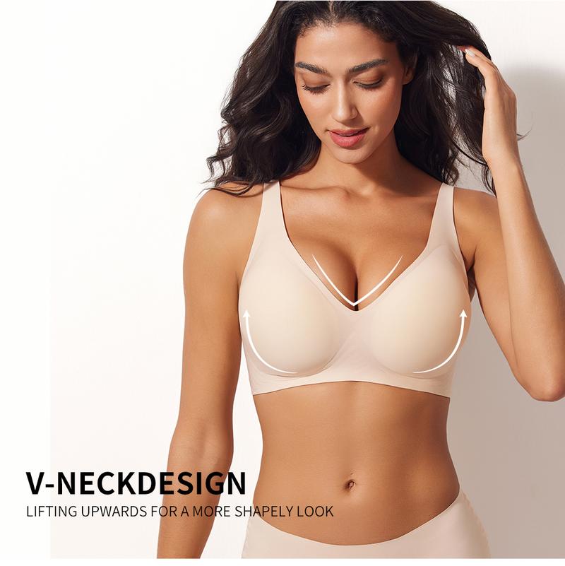 *1/2/3PCS EssElegance Wireless Women's Comfortable Push Up Bralettes Seamless Tshirts Bras Deep V Everyday Bras for All Seasons Minimalist Lingerie