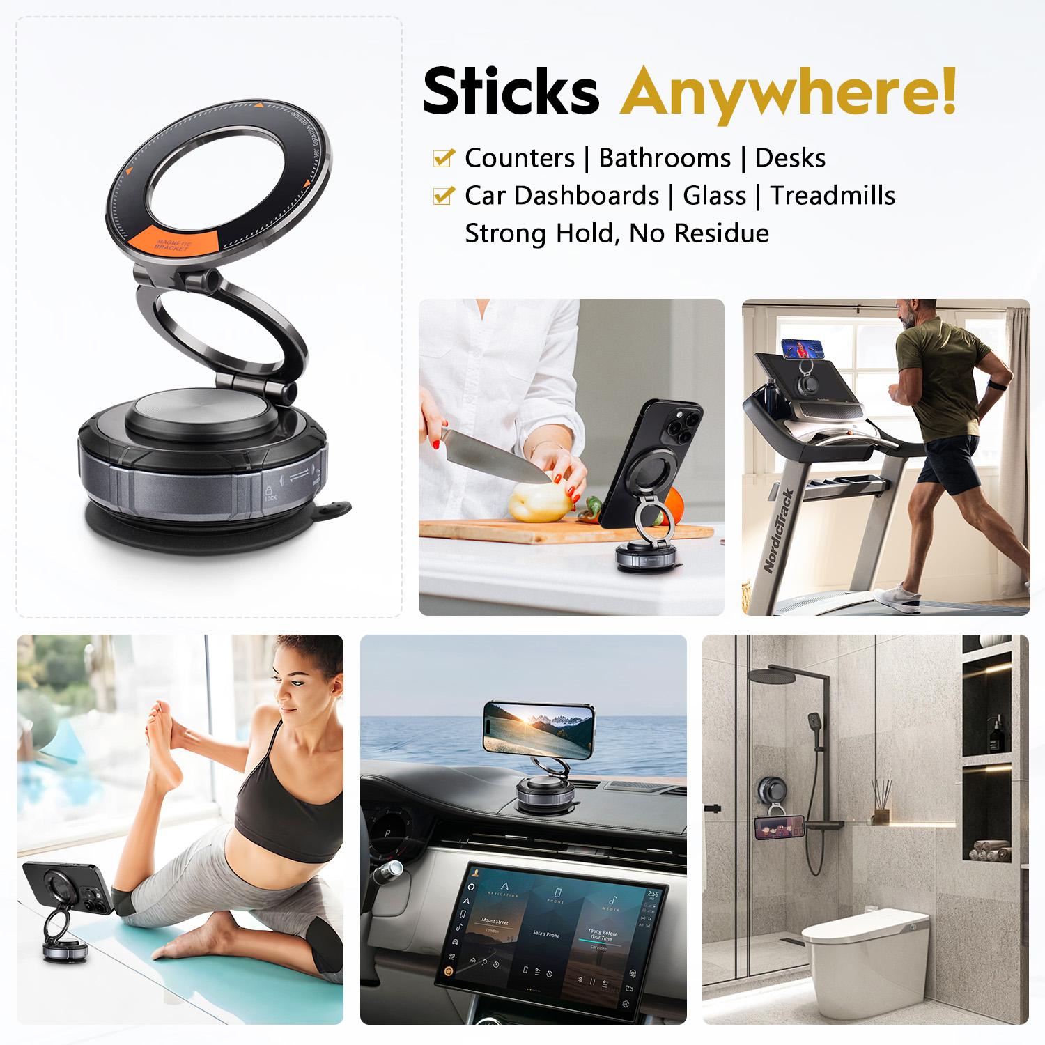 ​360° Rotating Foldable Magnetic Car Phone Holder for iPhone 15/14/13/12 - Zinc Alloy MagSafe Mount with Universal Vacuum Suction for All Cars & Phones