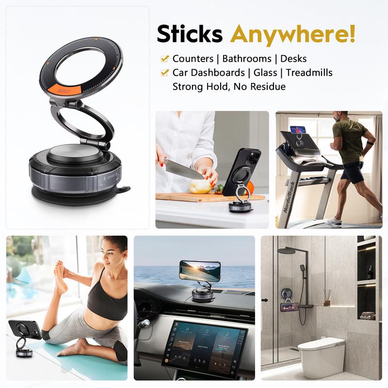 ​360° Rotating Foldable Magnetic Car Phone Holder for iPhone 15/14/13/12 - Zinc Alloy MagSafe Mount with Universal Vacuum Suction for All Cars & Phones