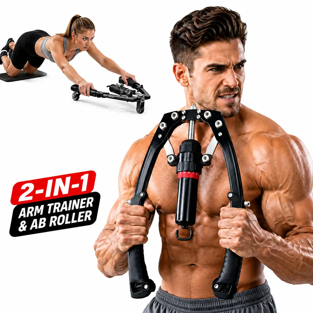 3-in-1 Hydraulic Chest Twister & Arm Trainer - Adjustable 22-440lbs Core Trainer with Ab Roller Wheel Pad, Home Gym Equipment, Multifunctional Fitness Equipment, Home Fitness Tool for Men & Women, Workout Equipment