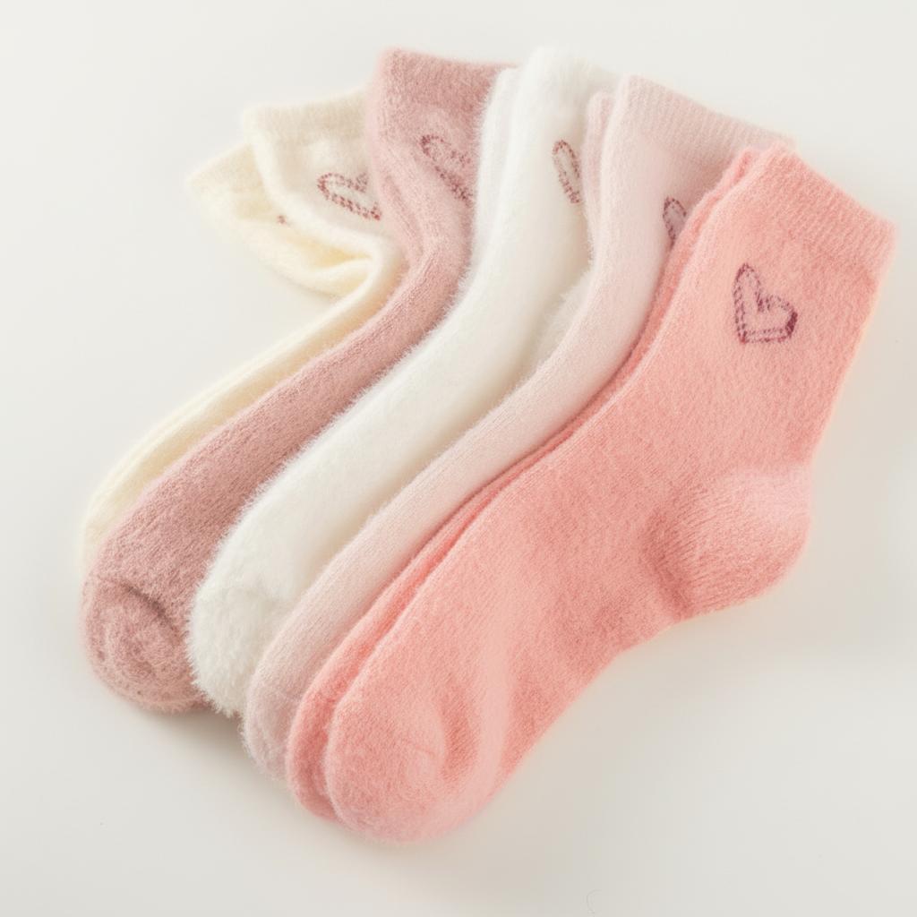 KatchMe Women's Lovely Heart-Shaped Smooth Fluffy Thermal Mid-Calf Socks, Cozy Multi-Pack Basic Socks for Fall & Winter, Vibrant 5-Pack Fuzzy Socks