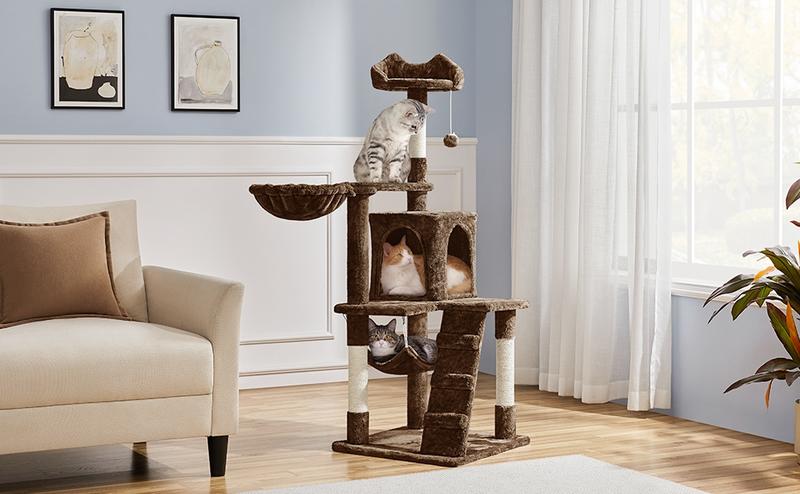 Yaheetech Cat Tree for Home, 54/34 Inch Multi-Level Cat Tower with Condo, Hammock, Tunnel & Scratching Post