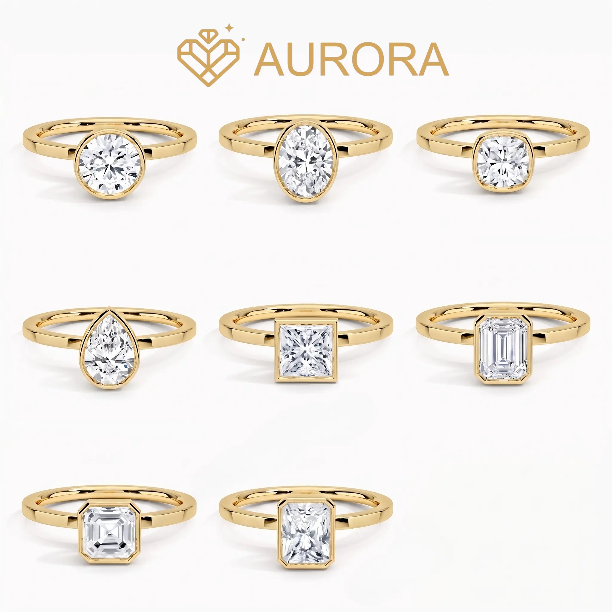 【#258 Series】 Classic Bezel Setting Synthetic Moissanite Engagement Ring - Solid 925 Sterling Silver Solid Metal, Multiple Shapes, 8 Styles, Ideal for Special Events, Artificial Gemstone Jewelry