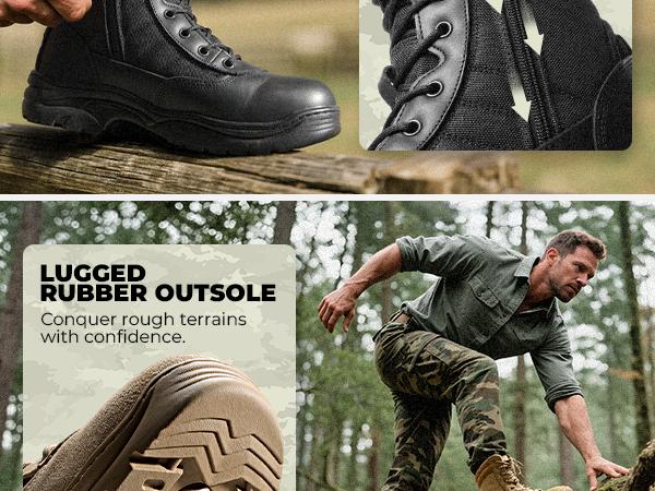 NORTIV 8 TROOPER Men's Military Tactical Boots - Breathable Soft Leather Round Toe Black Boots for Men Work Boots for Men Walking Shoes Boy Footwear Closed Workboots Bota Sand SpringStatements