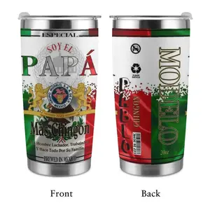 Sturdy Engraved Plastic Insulated Tumbler - Father's Day Gift, 20oz-40oz Durable & Long-Lasting Personalized Mexican Pride Travel Mug for Dad, Mexican Flag-Modelo Inspired Design, "Soy El Papá Más Chingon" Easy-to-Carry Kitchenware Vacuum Flask