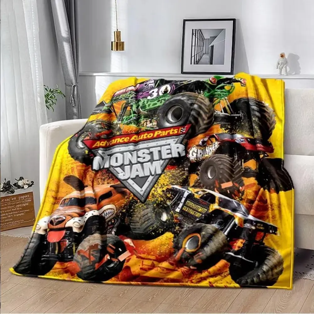 Monster Jam Monster Truck Cartoon Print Flannel Throw Blanket - Mom-Picked, Super Soft, Multi-Size for Beds & Sofas, Home & Travel Use