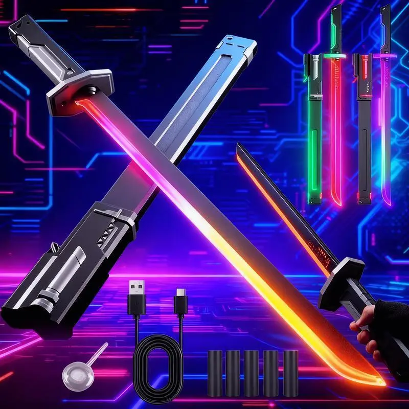 Cyberpunk Neon Sword Lightsaber Toy 31.5" Spark Blade Sound & Fog Eight-Color Streaming Light Effect Type-C Rechargeable for Rave Cosplay & Display