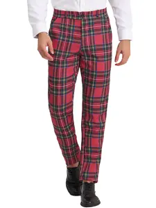 INSPIRE CHIC Men's Dress Plaid Pants Casual Regular Fit Flat Front Stretch Checked Trousers