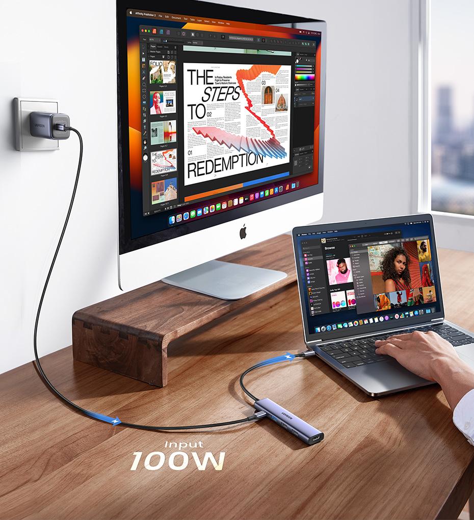 UGREEN 5in1 USB C Hub Type C to PD 100W Power Delivery, 4K@30Hz HDMI,  3 USB-A 5Gbps Data Ports, Type C Multiport Adapter for Macbook Air Pro, iPad Pro, XPS, Computer Accessories（HDMI Cable Not Included),Tiktokshopstockup