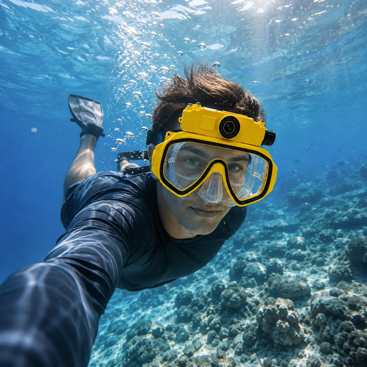 【Limited Deal】HiEHA Full Face Camera Snorkel Mask - 2K HD Diving Mask with 100° Wide Angle, 5MP Camera, Waterproof Design, Supports up to 256GB Memory Card for Adults