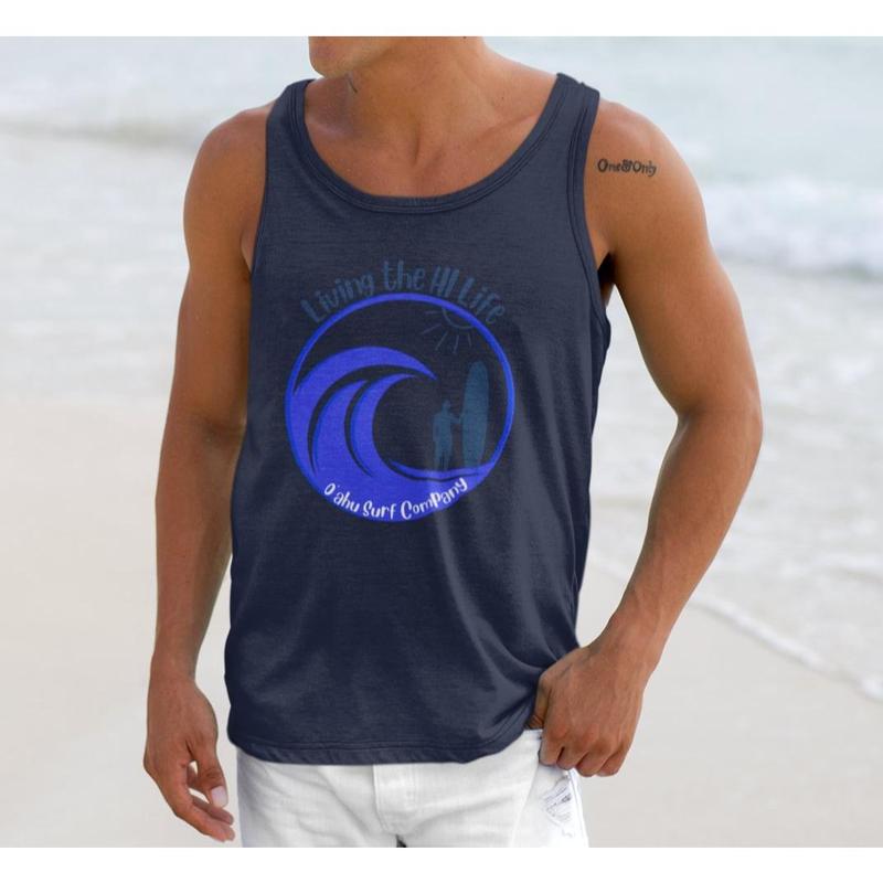 O'ahu Surf Company Men's Living the HI Life Hawaii - HI-Surf Tank Top, 100% Combed Cotton - Fabric Menswear Gym