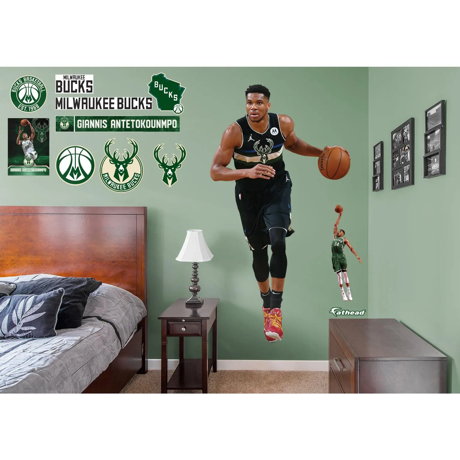 Official NBA Milwaukee Bucks Giannis Antetokounmpo RealBig Black Jersey Collection Reusable No-Self-Adhesive Vinyl Sports Stickers - Die-Cut Edge, Fade Resistant, Customizable, Easy-Remove Decor for Game Day Home, Room