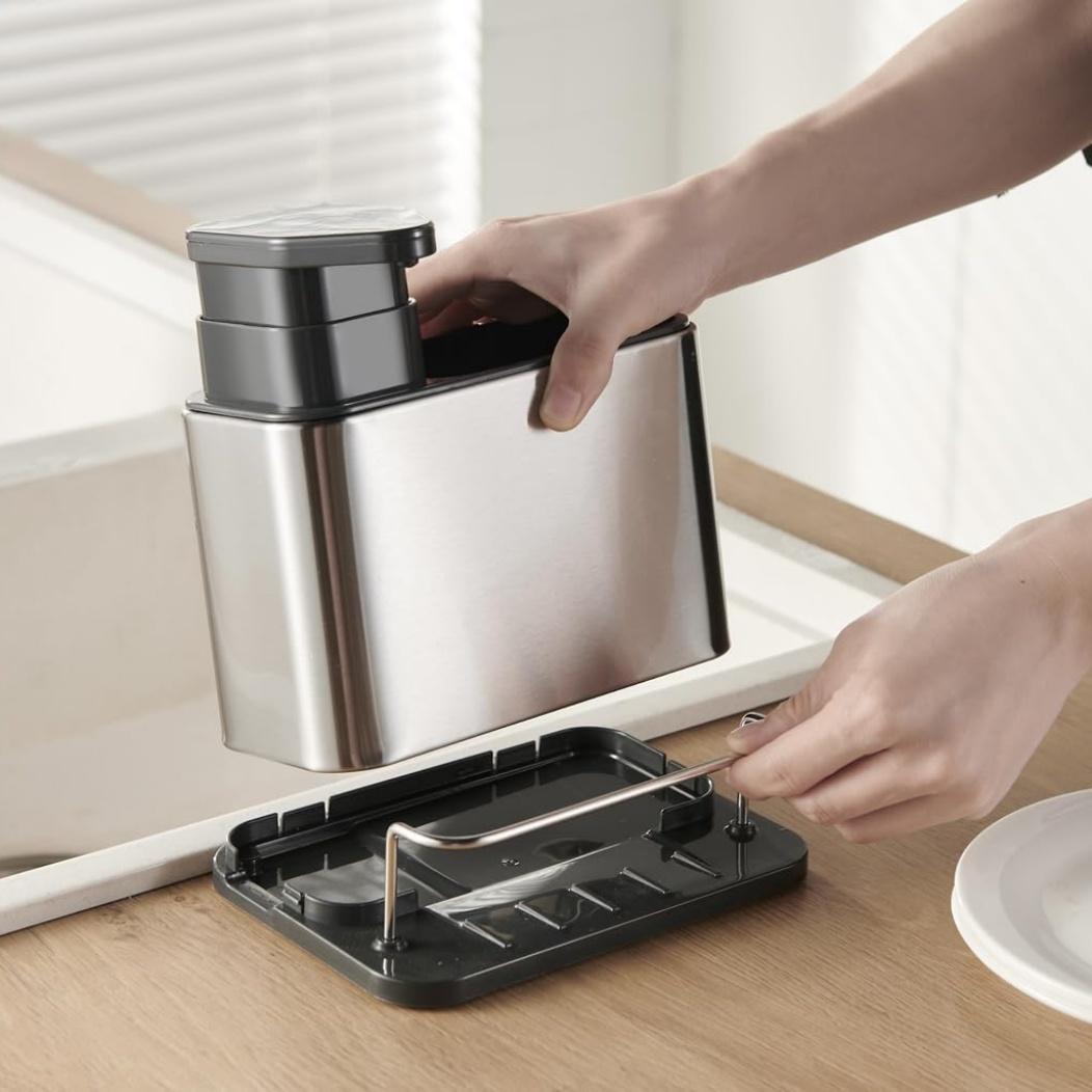 Dish Soap Dispenser 3-in-1 Sponge Holder for Kitchen Sink Rustproof with Easy Access Pump and Secure Sponge Storage hand soap dispensers