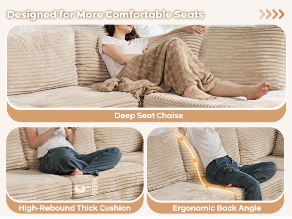 【8 Packages Shipping】Ovios 130.7" Modular Sectional Sofa Couch, U-Shaped Minimalist Couches with Sofa Bed Chaise, L-Shaped Modern Deep Seat Cloud Plush Corduroy Sofas with Ottoman Set for Living Room, 8 Seater