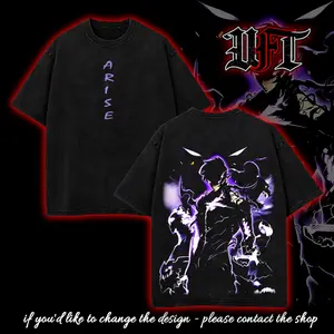 Arise Solo Leveling Sung Jin Woo shadow strongest Ashborn emperor shadow monarch Anime Manga 2 sided Washed T-shirt Soft Menswear graphic tee hoodie sweatshirt tank top