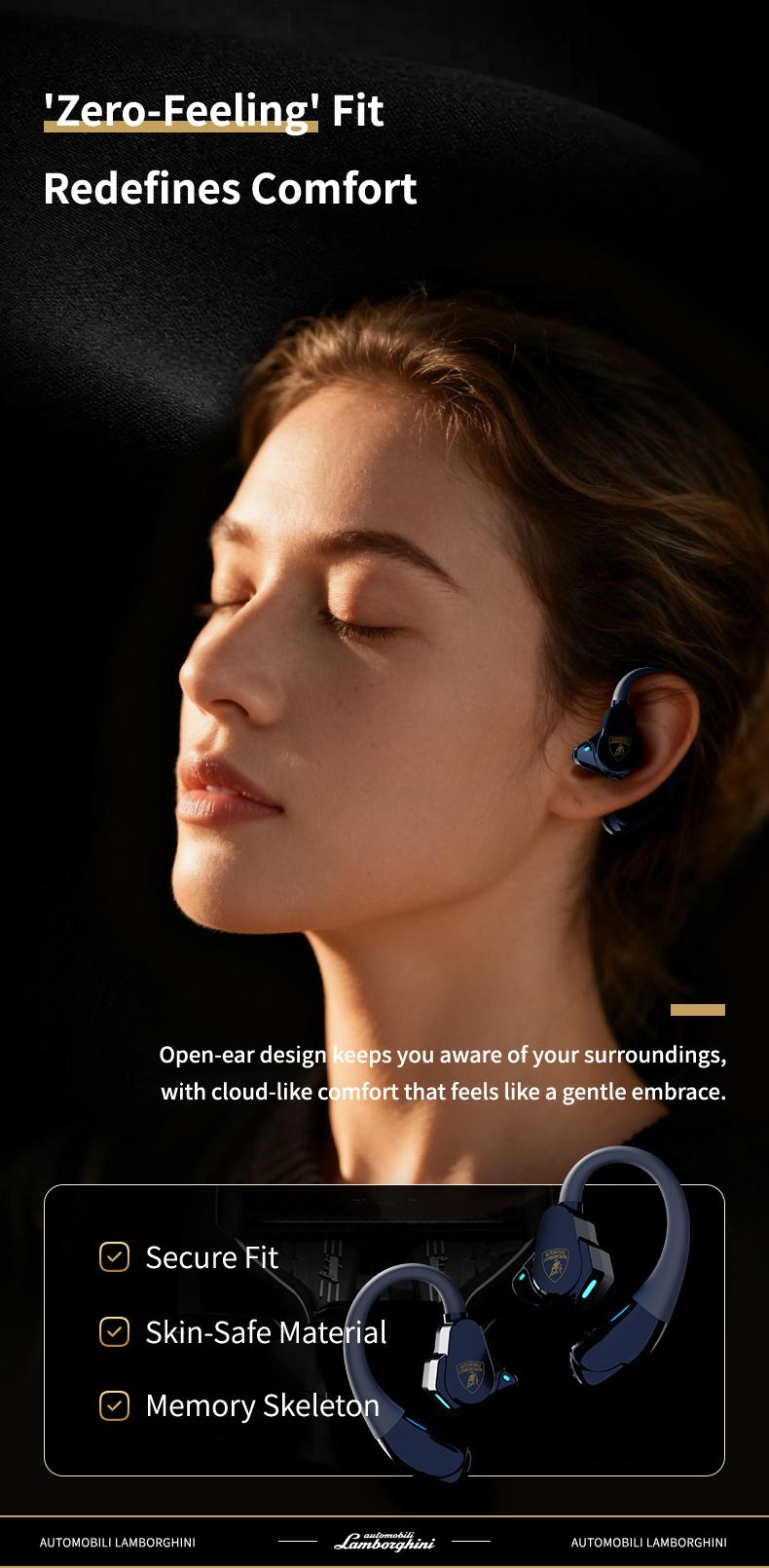 Lamborghini Official Wireless Earbuds | Sport Ear Hook Audifonos Bluetooth 6.0 Headphones | Deep Bass, Low Power Use | Comfortable for Running, Gym & Daily Calls Earphones, Electronic Audio Headset Valentine’s Day Gifts