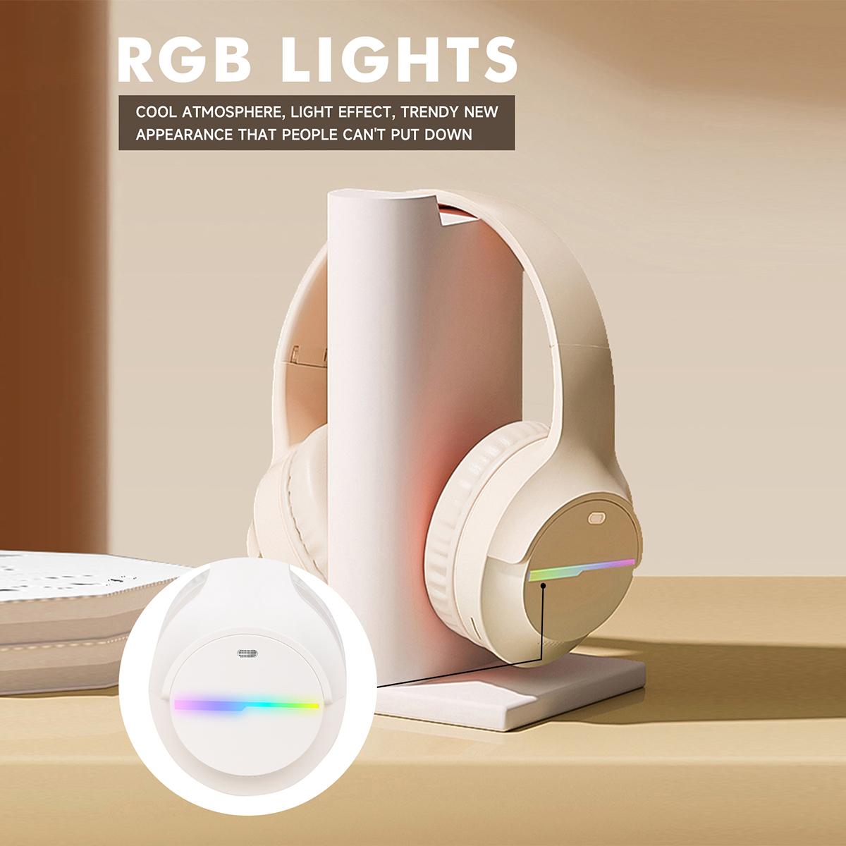 Bluetooth Headphones Over Ear, Colorful LED Lights Headphones Wireless, 65 Hours Playtime Wireless Headphones with Built-in Mic for iPad/Tablet/Airplane, Foldable Lightweight Headset with Deep Bass, HiFi Stereo Sound Low Latency for Travel Work Cellphone