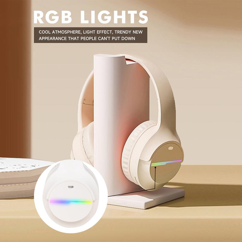 Bluetooth Headphones Over Ear, Colorful LED Lights Headphones Wireless, 65 Hours Playtime Wireless Headphones with Built-in Mic for iPad/Tablet/Airplane, Foldable Lightweight Headset with Deep Bass, HiFi Stereo Sound Low Latency for Travel Work Cellphone