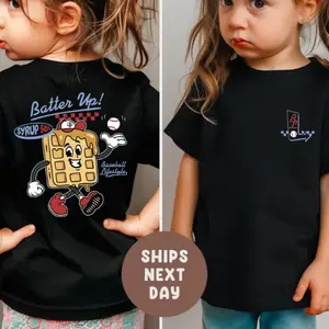 Youth Batter Up Baseball Waffle Graphic T-Shirt, Funny Syrup Waffle Cartoon Tee, Baseball Lifestyle Graphic Shirt, Cute Sports Fan Gift Youth Graphic Tee,Sport Graphic, Youth Shirt, Youth Clothing, Boys baseball gifts, baseball t-shirts