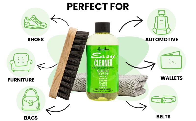 Angelus Shoe Cleaner Kit, 8.6 Oz, Brush, Towel - Professional Sneakers, Leather, Nubuck, Suede Shoe Cleaner Kit - Safe on All Fabrics, Gentle Yet Powerful Сleaning Formula - Made in USA