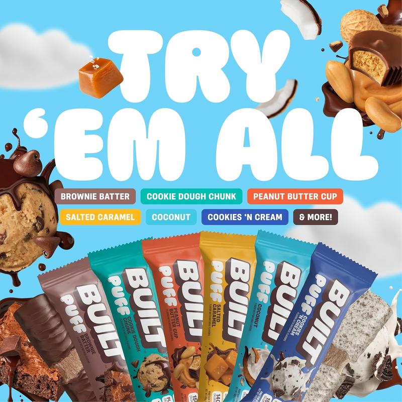 Built Bar, Puff Protein Bars, Variety Pack, Collagen, On-the-go Snacks, Breakfast Bar, Mixed Sampler, 12 Pack