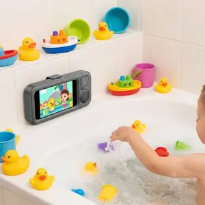 Shower Phone Holder with Wireless Bluetooth Speaker, Waterproof 480 Rotation Viewable Shower Phone Stand Case Mount Speakers for Bathroom Wall Mirro for 4"- 6.8" Cell Phones(Black)