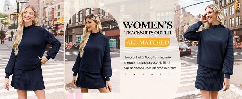 Imily Bela Christmas Women's 2 Piece Outfits Long Sleeve Mock Neck Ribbed Sweaters And Mini Skirt Two Piece Sets