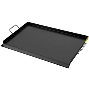 VEVOR Carbon Steel Griddle,  16\" x 24\" Griddle Flat Top Plate, Griddle for BBQ Charcoal/Gas Gril with 2 Handles, Rectangular Flat Top Grill with Extra Drain Hole for Tailgating and Parties Oil Stove