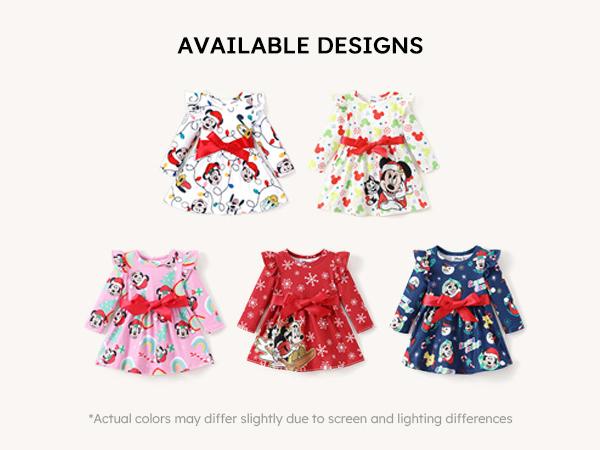 PatPat Disney Baby Girl Dress Mickey & Friends Print with Bow Holiday Outfit for Photos Festive Mickey & Friends Print Dress，easter
