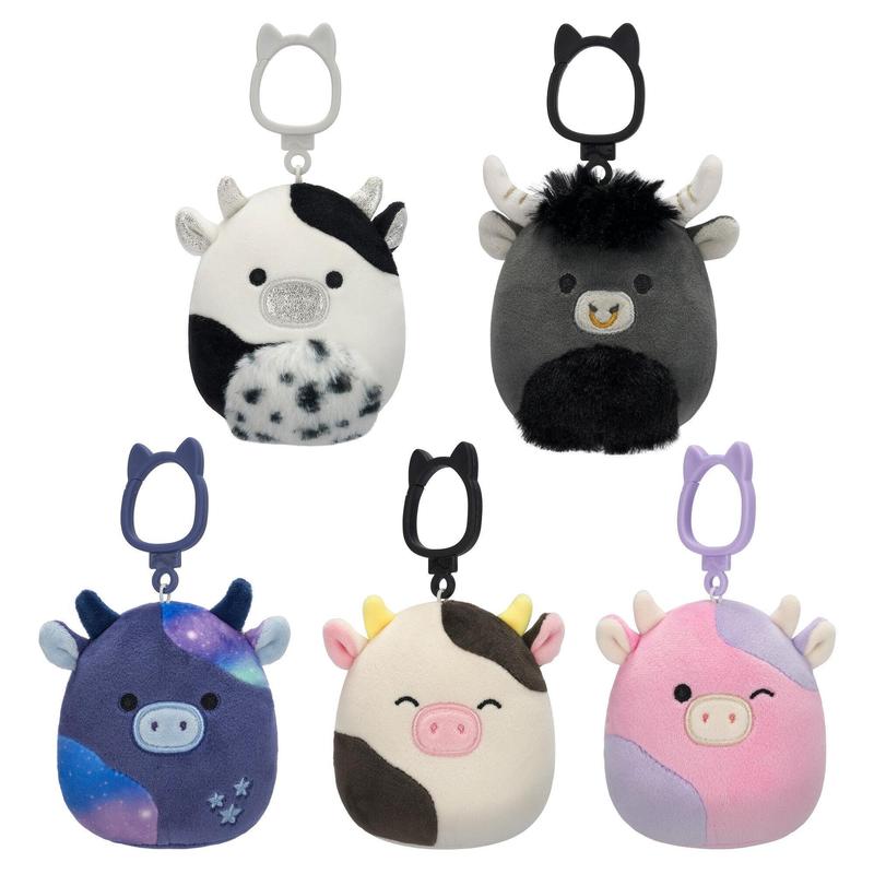 Squishmallows Select Series 3.5-Inch Cow Clip Multipack – Cute Plush Keychain Stuffed Animals for Backpack, Car & Tumbler