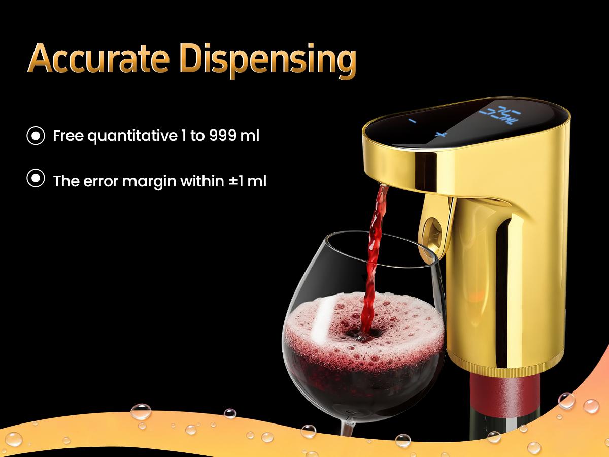 5-in-1 Electric Wine Decanter with Aerator,Digital Alcohol Bottle Dispenser Adjustable Dosing,Smart Whiskey Pourer, Liquor/Spirits Pump Automatic,Nice Gifts for Women Men Mom Dad Husband Boss (Gold)