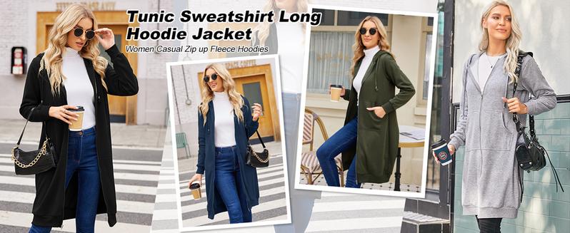 ZEAGOO  Women Casual Zip up Fleece Hoodies Tunic Sweatshirt Long Hoodie Jacket Cotton Long Sleeve fitted striped knitwear