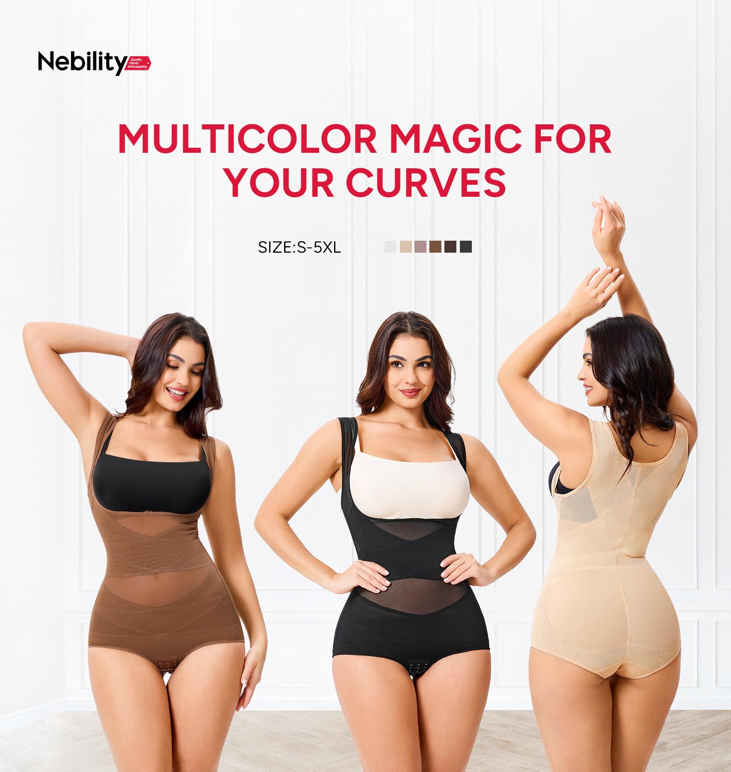 [Live Now] Nebility Women's Basic Shapewear Bodysuit - All-Season Comfort, Curve Hugging Compression, Minimalist Black Womenswear Hip