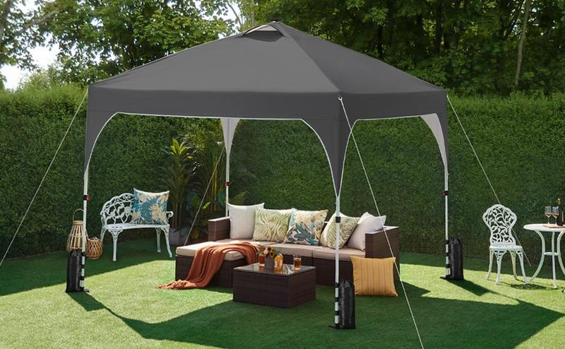 【Remote Contro Light】Yaheetech 10x10ft Pop-Up Canopy Tent with 17 Solar LED Lights, Outdoor Garden Gazebo w/Wheeled Bag, 4 Sandbags for Beach, Camping