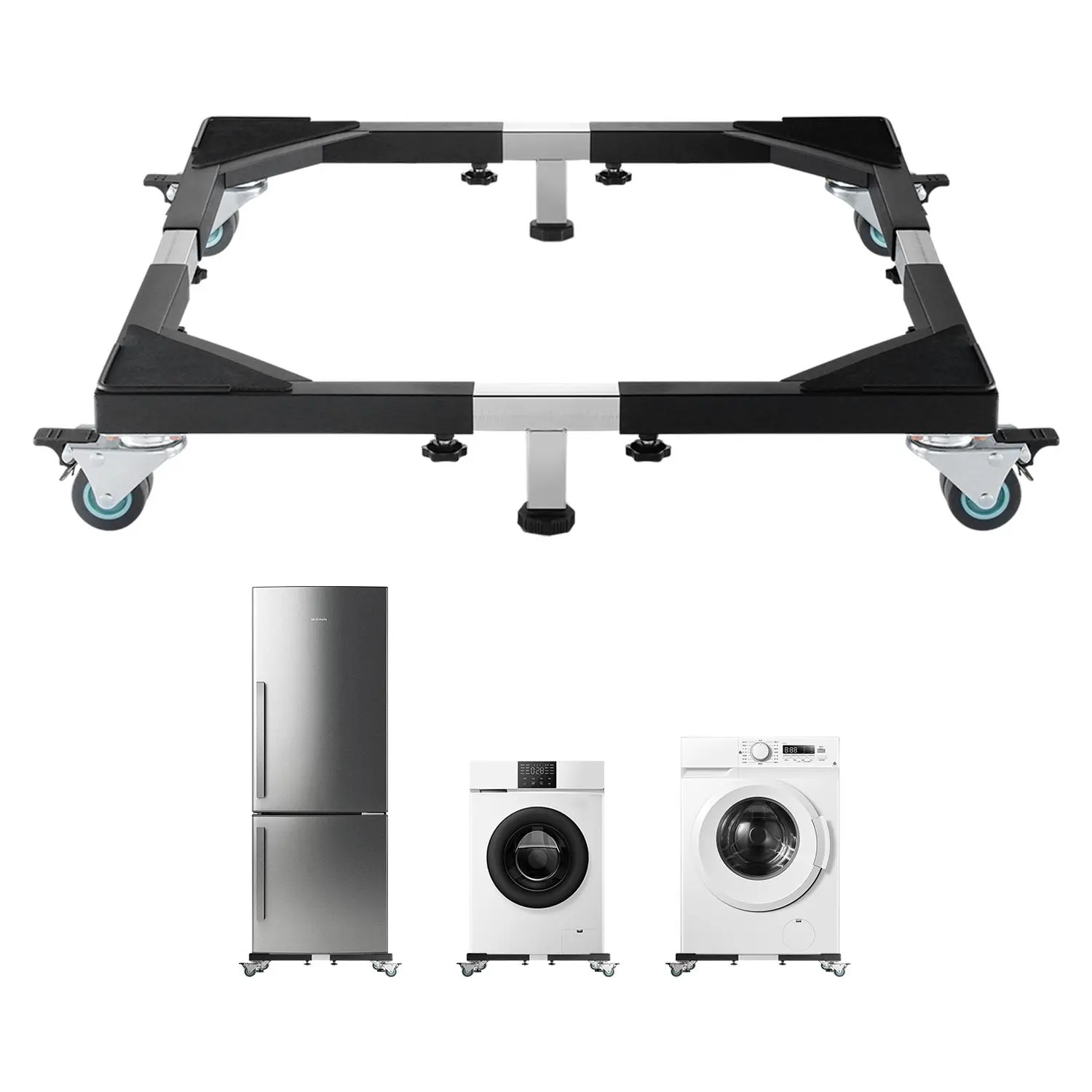 【SummerFinds】VEVOR Fridge Stand Mobile Base, 1200 lbs Load Capacity, Washing Machine Stand with 8 Locking Twin Wheels and 4 Brakes, 23-36.6 Inches Adjustable Furniture Dolly for Washer, Refrigerator and Dryer