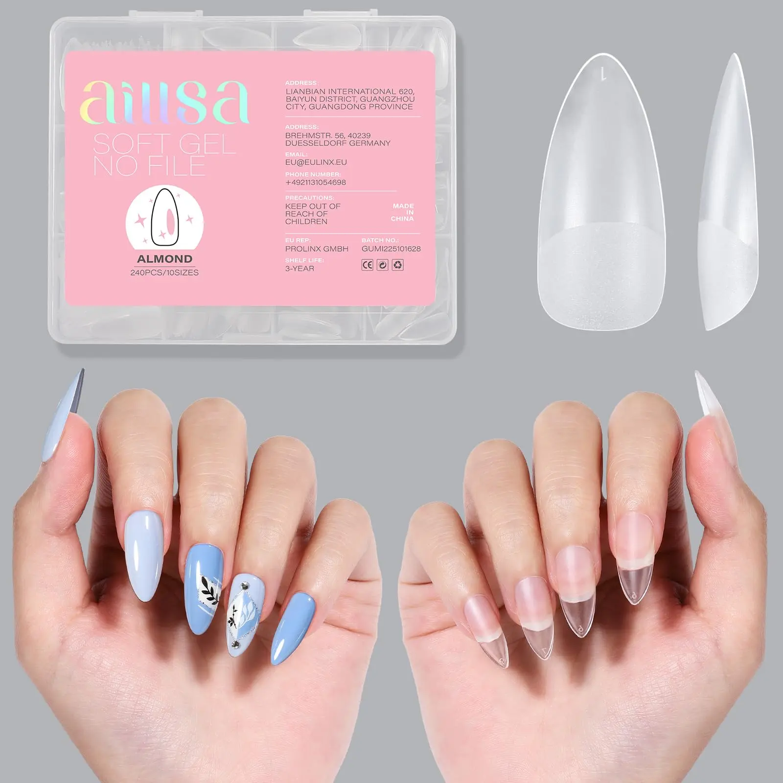 Almond Full Cover Nail Tips Upgraded Matte Prefiled Gel Nails Tips False Gelly Press on Soft Nail Tip Medium Almond Shaped Nails for Nail Extensions DIY Holiday Gift (240Pcs 10 Sizes)