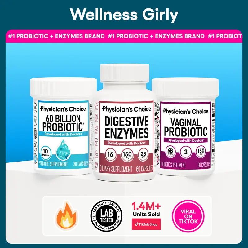 Physician's Choice Wellness Girly Stack: Feminine, Bloating & Gut Health Support with Vaginal Probiotic + 60 Billion Probiotic + Digestive Enzymes