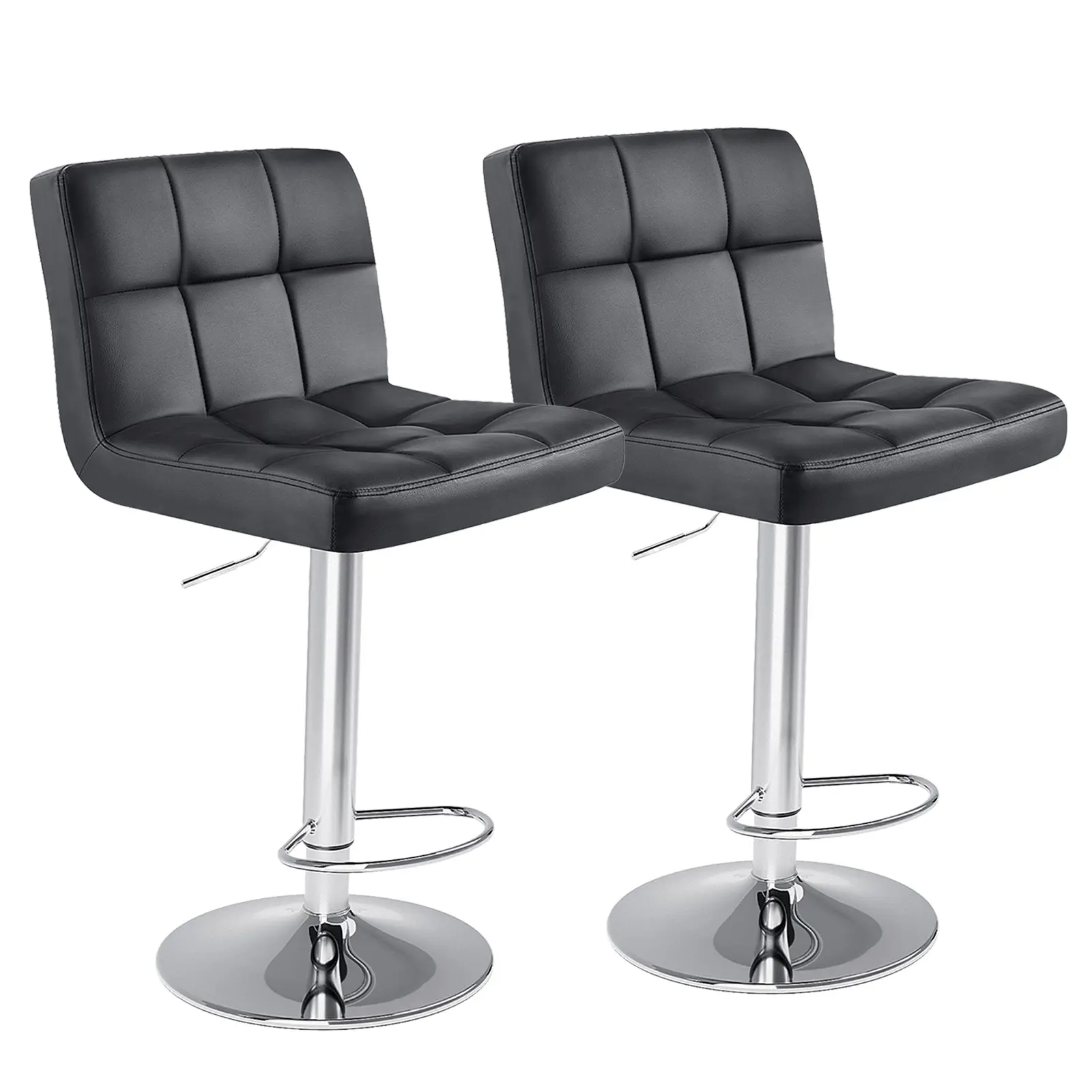 Swivel Barstools Set of 2 in PU Leather with Hydraulic Lift, Kitchen Counter Height Stools Featuring Thickened Seat Cushions and Back