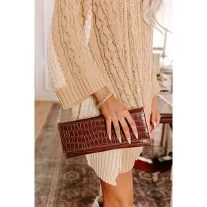 Fashionably Late Faux Leather Clutch in Chocolate