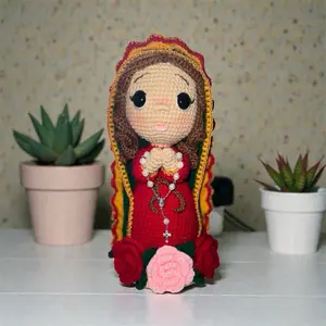 Handmade Virgin of Guadalupe Crochet Doll 31cm Amigurumi Marian Figure Soft Plush Decor Gift Catholic Christmas Religious Home Decor
