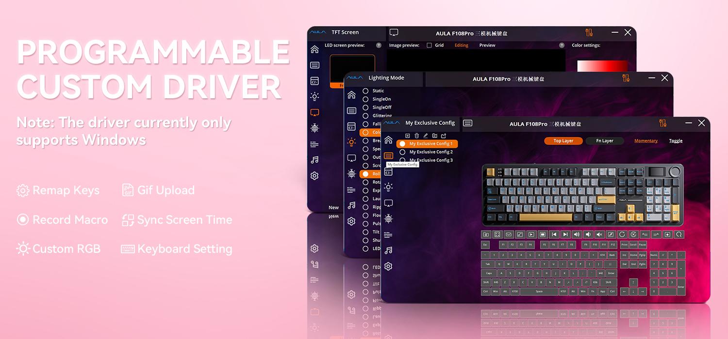 AULA F108 PRO，Full Size Wireless Gasket-mounted Gaming Keyboard with Screen and Knob Smart Screen NumPad Tri-Mode RGB Backlit Hot SwappableCustomize Keyboard E-Sports Office ComputerAccessories