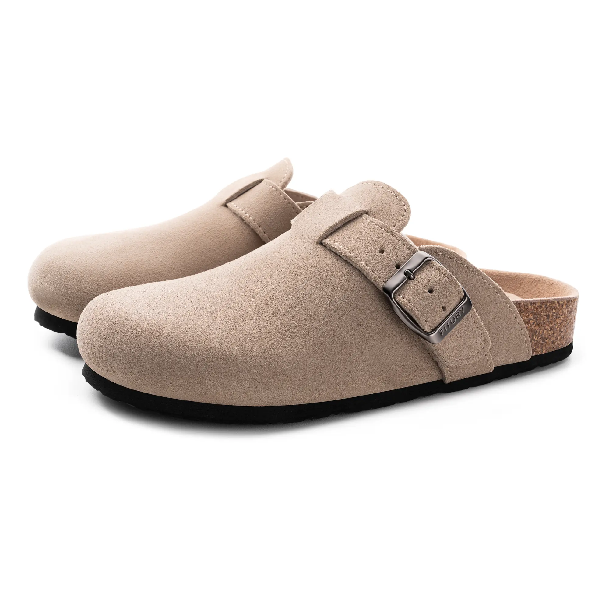 Fitory Breathe | Women's Suede Clogs Potato Shoes Leather Mules with Cork Footbed Flat Mules Vintage Clogs