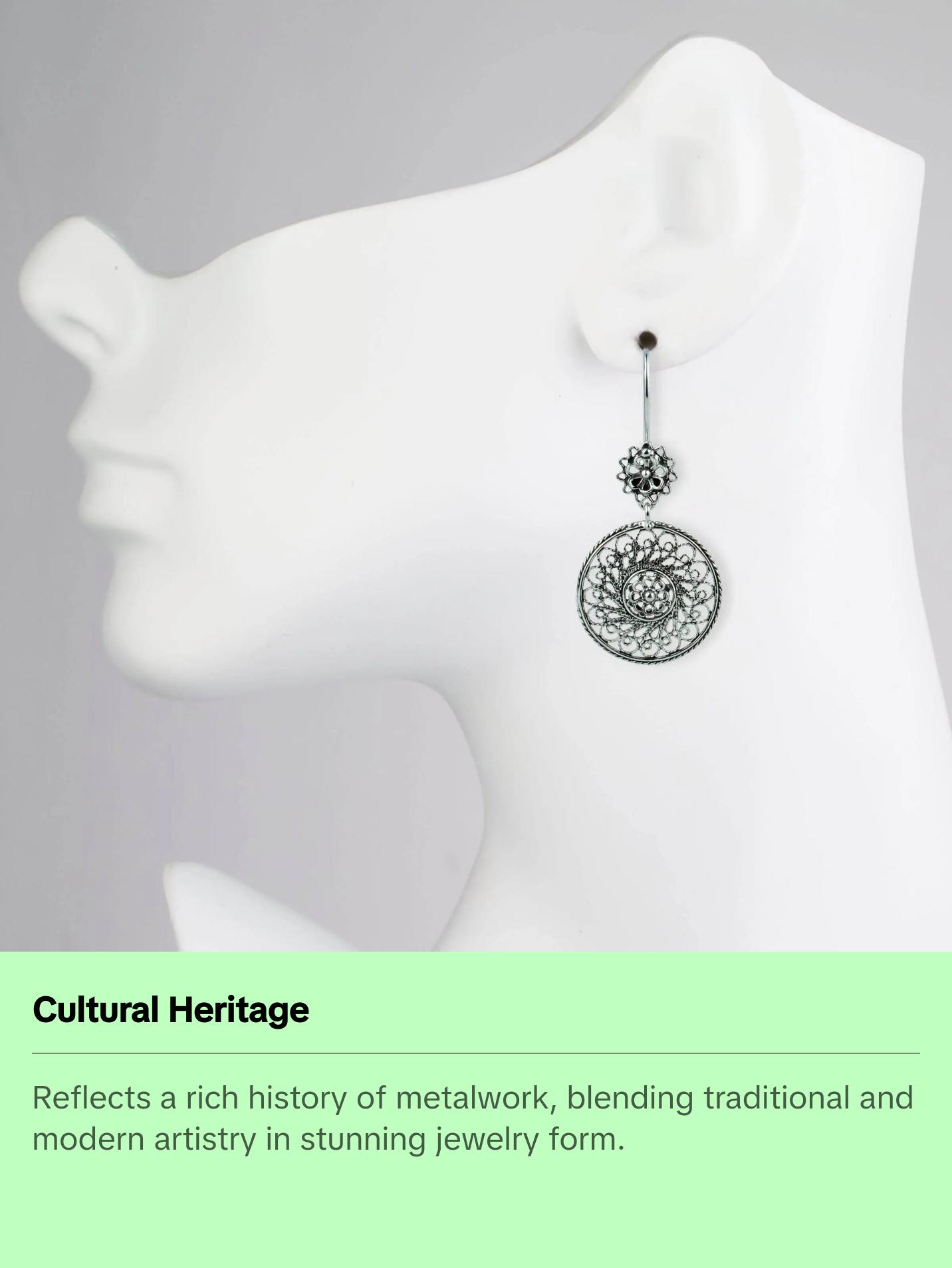 Filigree Art Spiral Flower Figured Women Sterling Silver Dangle Drop Earrings